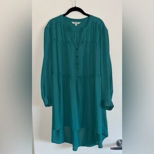 The Pioneer Woman Green Long Sleeve Ruffle Trim Dress Sz XL